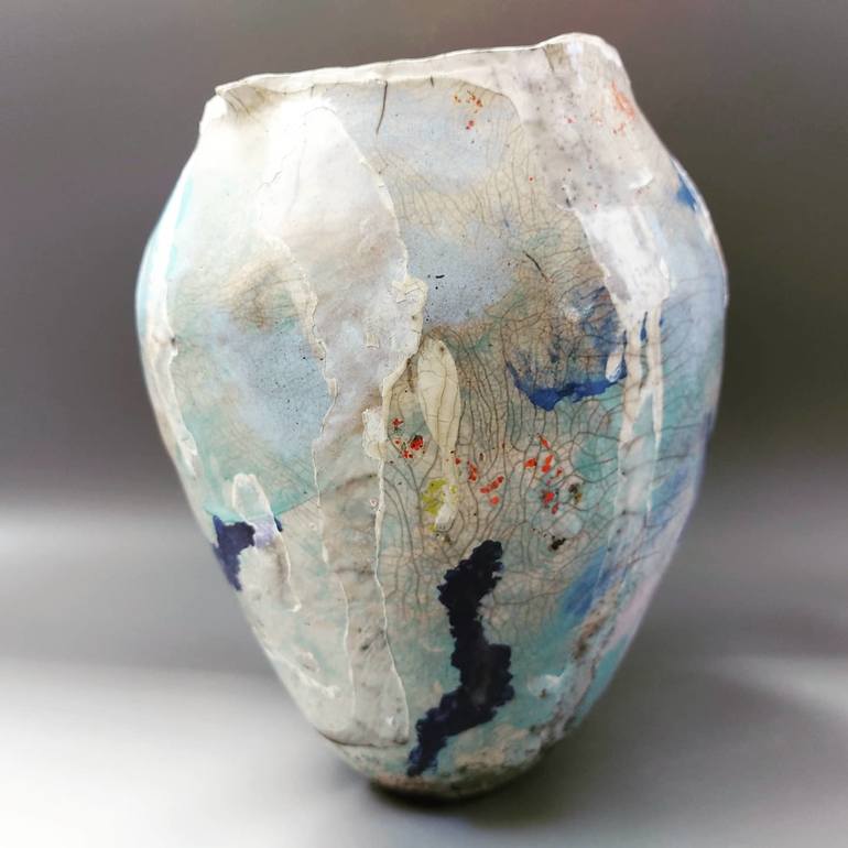 Arthur Hinge fight ceramic Raku bowl Sculpture by Iris Kadishman | Saatchi Art