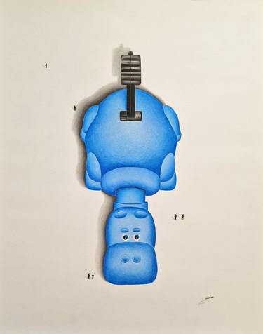 Hippo A Pencil Drawing: Blue thumb