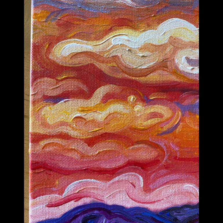 Painting: Colorful Kites On A Pink and Orange Sky 16” x 2024 20” Original Acrylic Painting