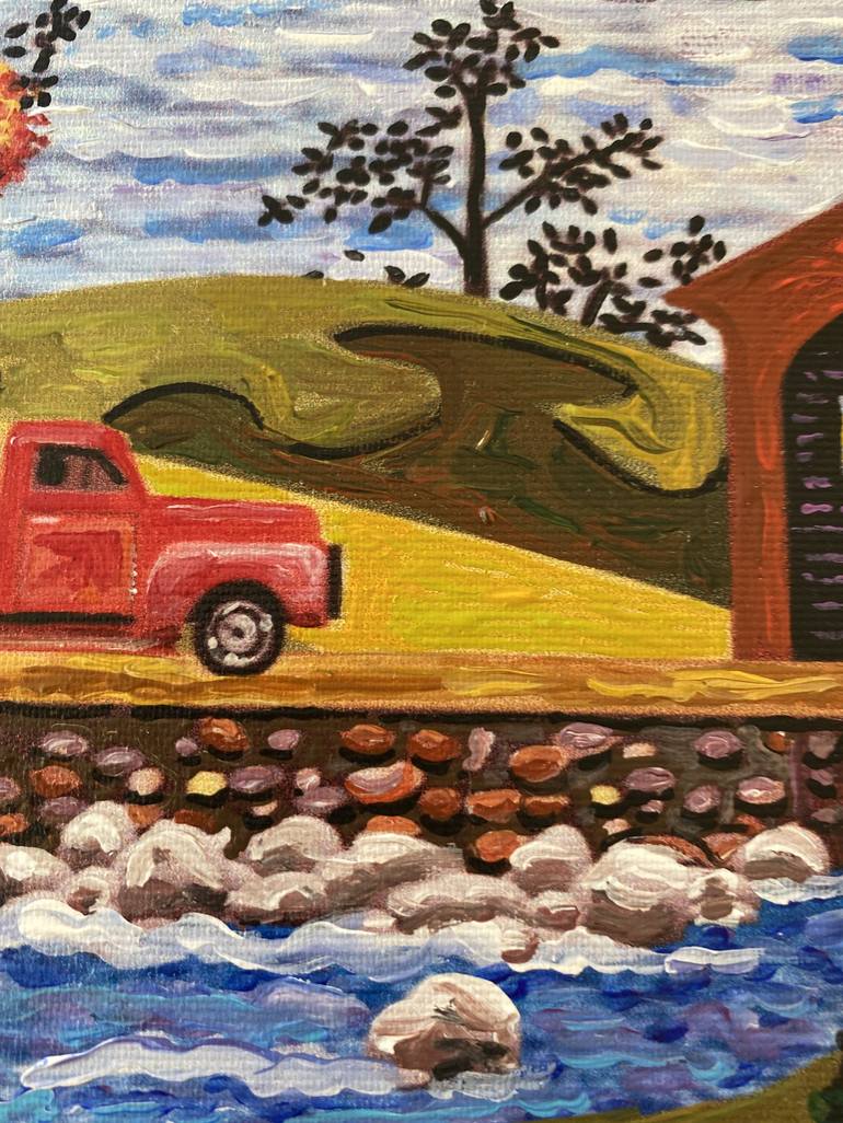 Original Folk Landscape Painting by Julie Pace Hoff