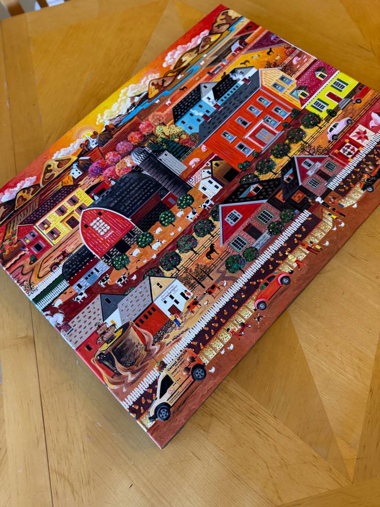 Original Folk Landscape Painting by Julie Pace Hoff