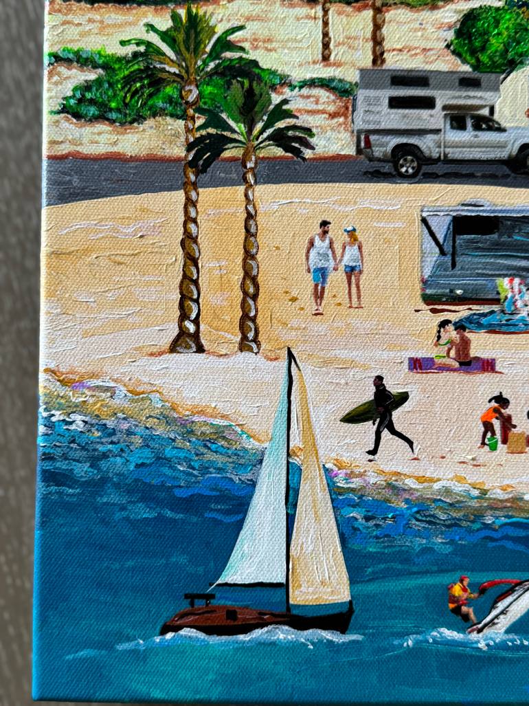 Original Folk Beach Painting by Julie Pace Hoff