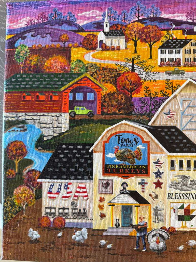 Original Folk Landscape Painting by Julie Pace Hoff