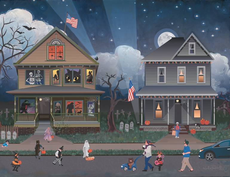Halloween Trick Or Treating Painting by Julie Pace Hoff |