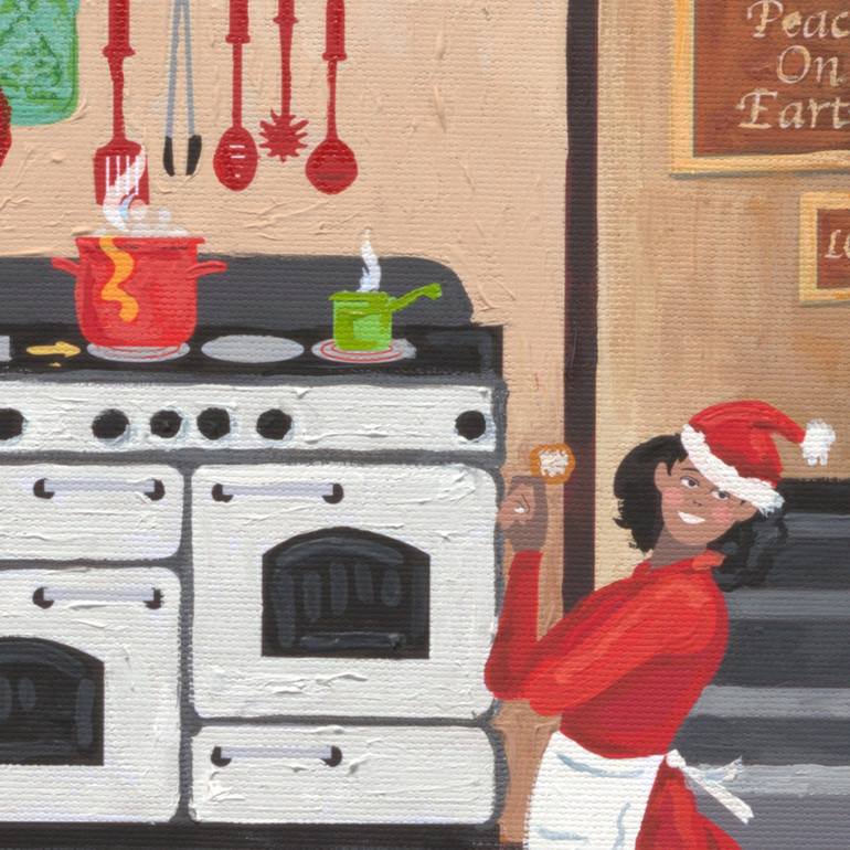 Original Folk Kitchen Painting by Julie Pace Hoff