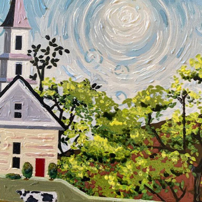 Original Folk Landscape Painting by Julie Pace Hoff