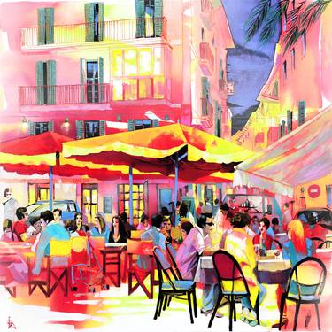 Cafe in Palma, unique, new media, oil and acrylic on canvas thumb