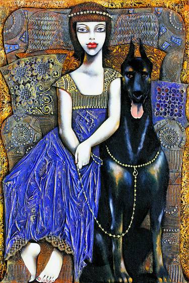 Infanta with Dobermann - Limited Edition 1 of 10, overpainted print thumb