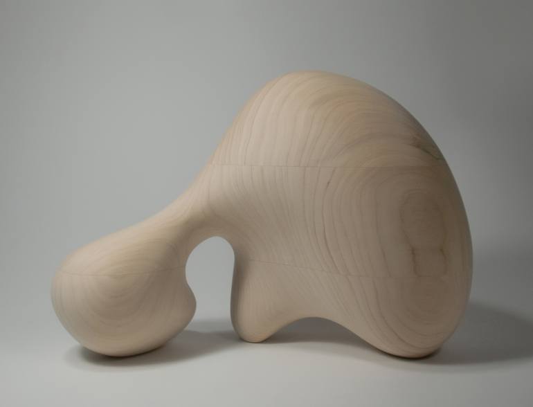 Modernist Biomorphic Wood Sculpture on Rotating Base-NYShowplace