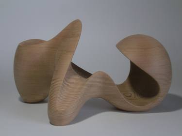 Abstract Wood Sculpture - Parallel Forces No.2 - Western Red Cedar - Freestanding, Shell, Modern, Contemporary, Original thumb