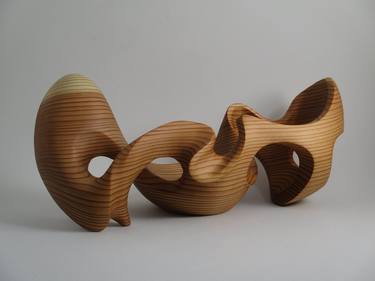 Abstract Wood Sculpture - Parallel Forces No.7 - 2020 - Japanese Sugi (Red Cedar) and Wax -  Contemporary, Original, Dynamic, Smooth, Fluid thumb