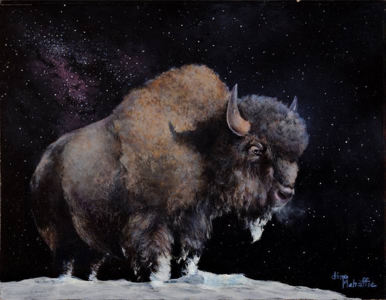 Moonlit Buffalo Painting by Dino Mehaffie | Saatchi Art