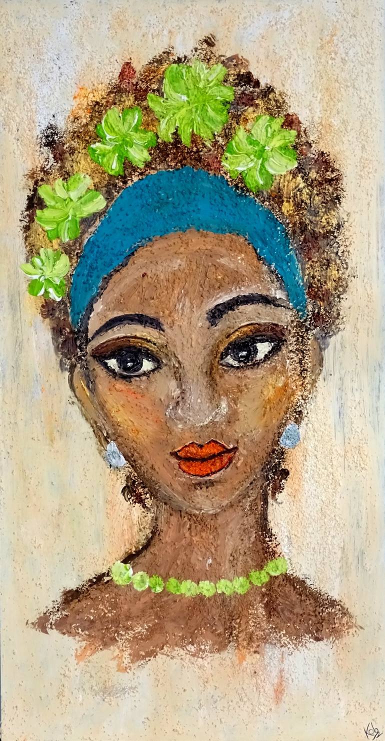 Lady with flowers in hair Painting by CONRAD BLOEMERS | Saatchi Art