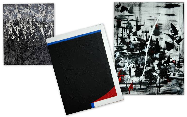 Original Abstract Painting by C B | Abstract Expressionism Art on Canvas | Just black & white, red and blue collection.