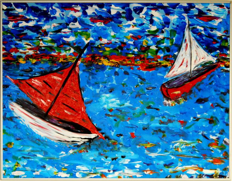 Original Impressionism Sailboat Painting by CONRAD BLOEMERS