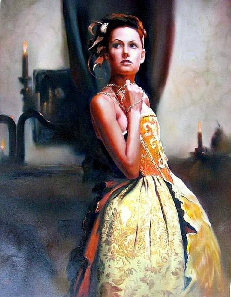 Lady in Yellow Painting by Vitali Mikhailov | Saatchi Art