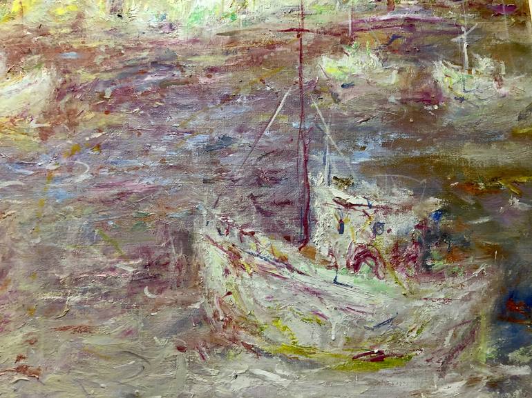 Original Abstract Expressionism Boat Painting by Vitali Mikhailov