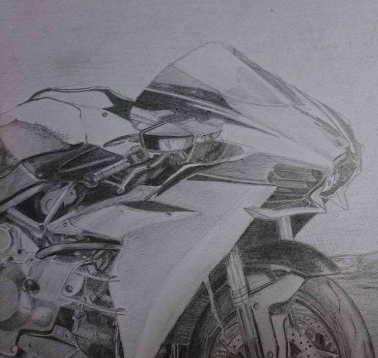 Original Fine Art Motorcycle Drawing by Jade Blakeley