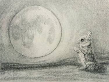 Baby Rabbit Gazing At The Moon thumb