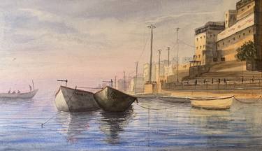 Original Fine Art Boat Paintings by Rajesh Singh