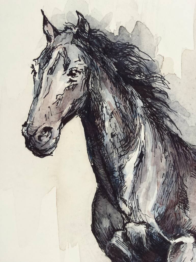 Original Expressionism Horse Drawing by Georgi Todorov