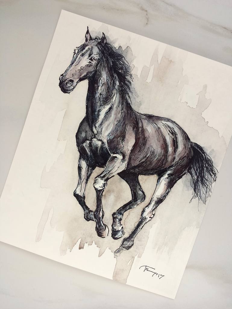 Original Expressionism Horse Drawing by Georgi Todorov