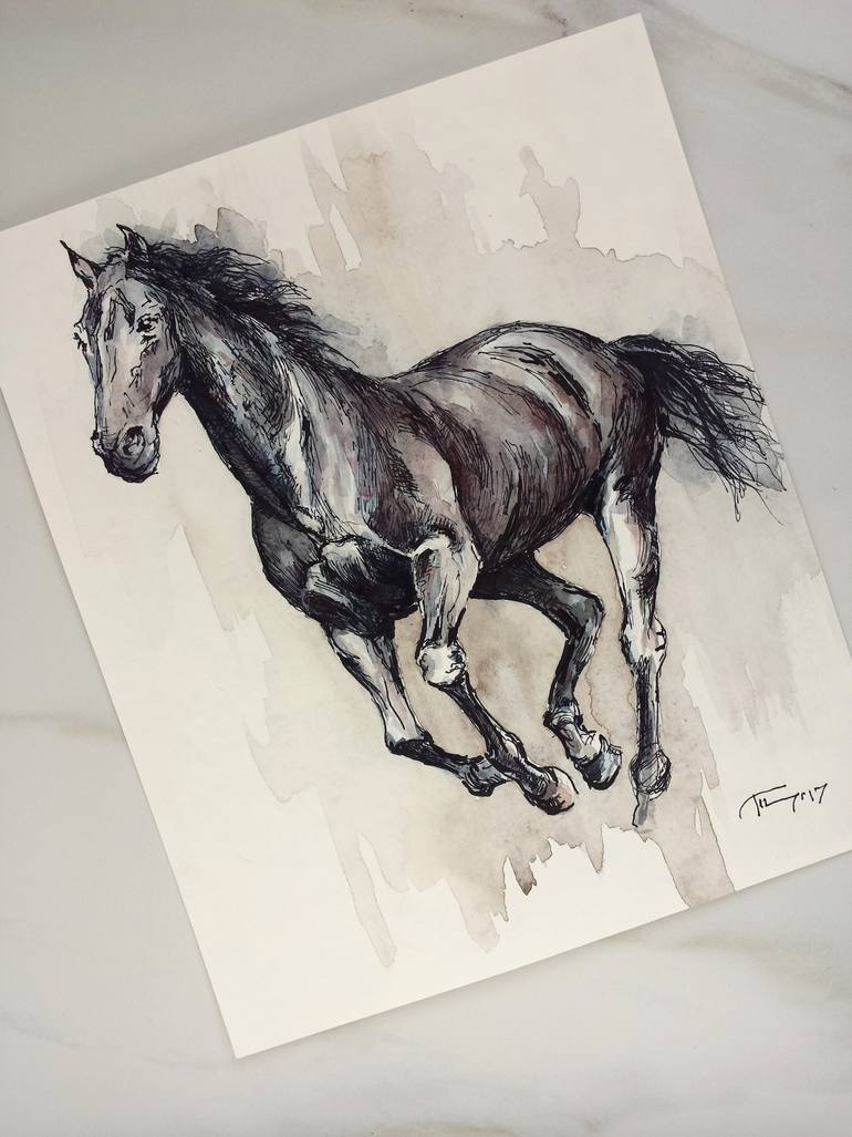 Original Expressionism Horse Drawing by Georgi Todorov