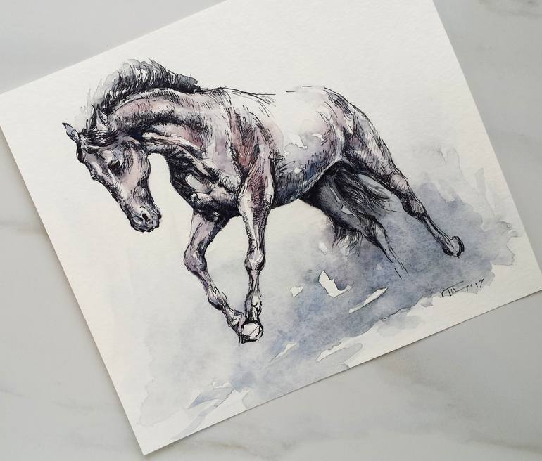 Original Expressionism Horse Drawing by Georgi Todorov