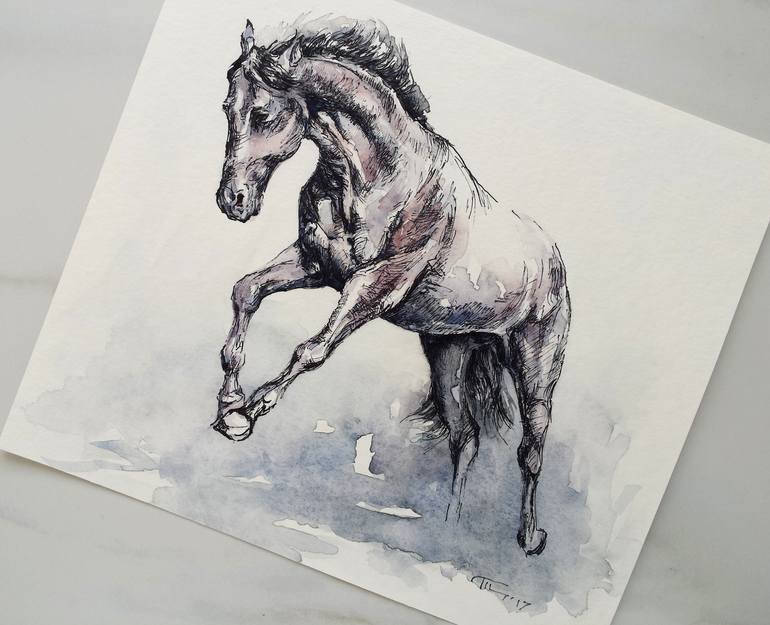 Original Expressionism Horse Drawing by Georgi Todorov