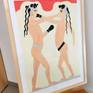 Boxing boys in wood frame 50x70 cm