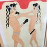Boxing boys in wood frame 50x70 cm