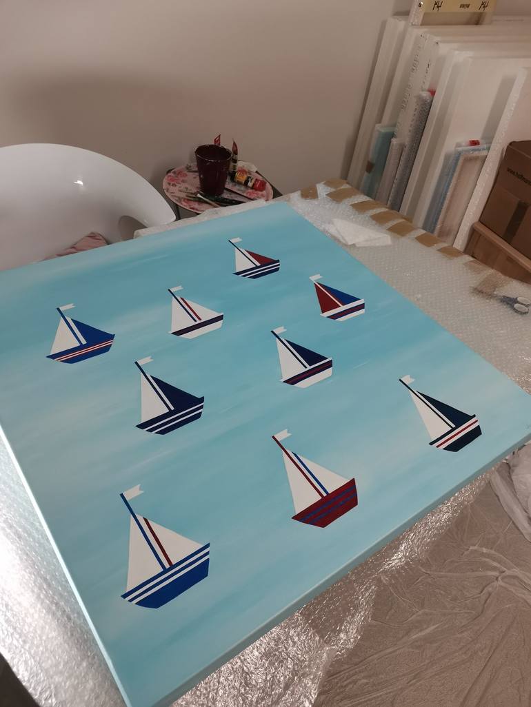 Original Art Deco Boat Painting by Anastasia Gehring