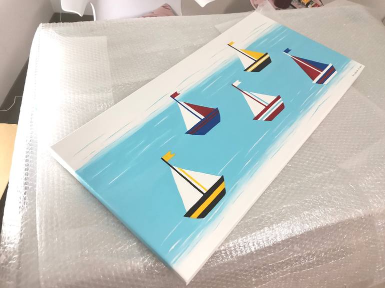 Original Art Deco Boat Painting by Anastasia Gehring