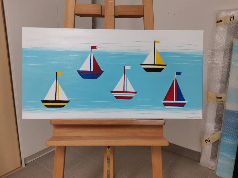 Original Art Deco Boat Painting by Anastasia Gehring