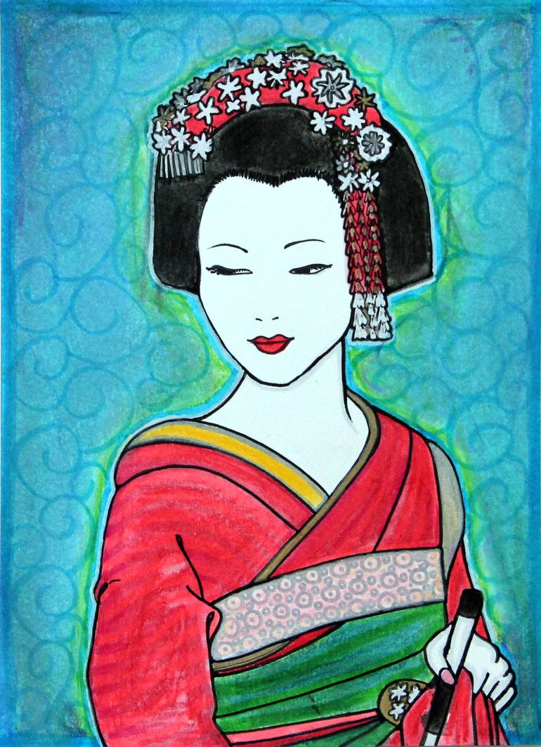 Japanese woman Drawing by Paula Fridman | Saatchi Art