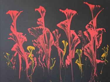 Red yellow black Landscape Flowers Modern Wall Art Contemporary thumb
