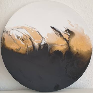 Fluid Round Painting Abstract Art Black Gold White Art Modern Art thumb