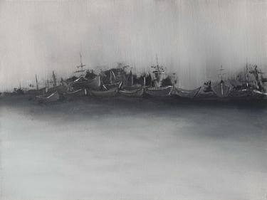 Original Ships Harbor Port Landscape Black White Modern Urban thumb