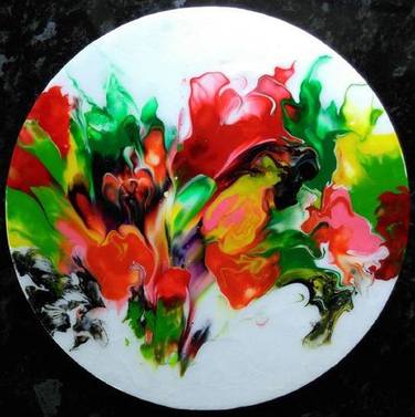 Multi-color Flowers Painting Fluid Original Acrylic Art thumb