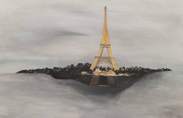 LARGE Cityscape Paris Landscape Original Eiffel Tower Abstract thumb
