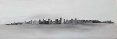 LARGE Cityscape Painting Landscape Modern Vintage Black and White thumb