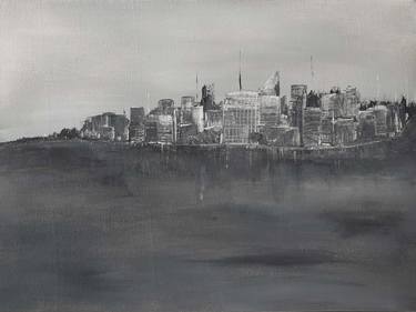 Original Cityscape Painting Landscape Black White Canvas Art thumb