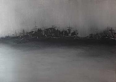 Original Ships Harbor Port Landscape Black White Modern Urban thumb