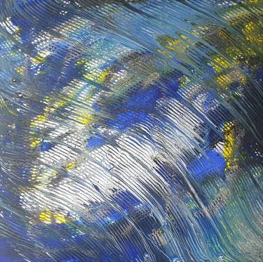 Fluid art Landscape Abstract  Art Original Black Blue White thumb