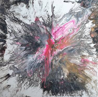 Black White Pink Gold Fluid art Landscape Painting Abstract Art thumb