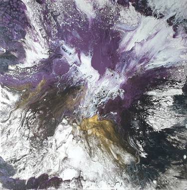 Fluid art Landscape Abstract Original Painting Black White Purple thumb