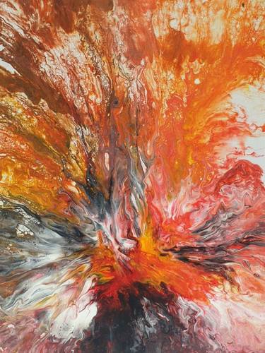 Red Landscape Painting Original Art Fluid Flowers Abstract thumb