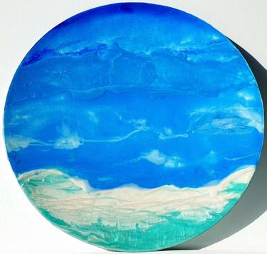 Resin Art Seascape Abstract Art Blue Turquoise White Art Original thumb