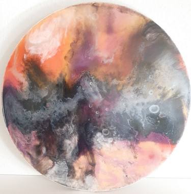Resin Art Abstract Round Black Red Pink Gold White Art thumb
