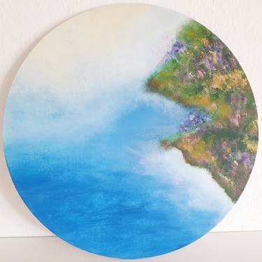 Round abstract Mountains island sea flowers clouds Textured thumb